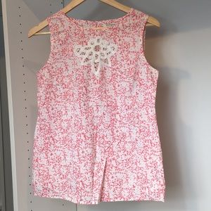 Sleeveless Cotton BR Blouse. Pink/White. Small.